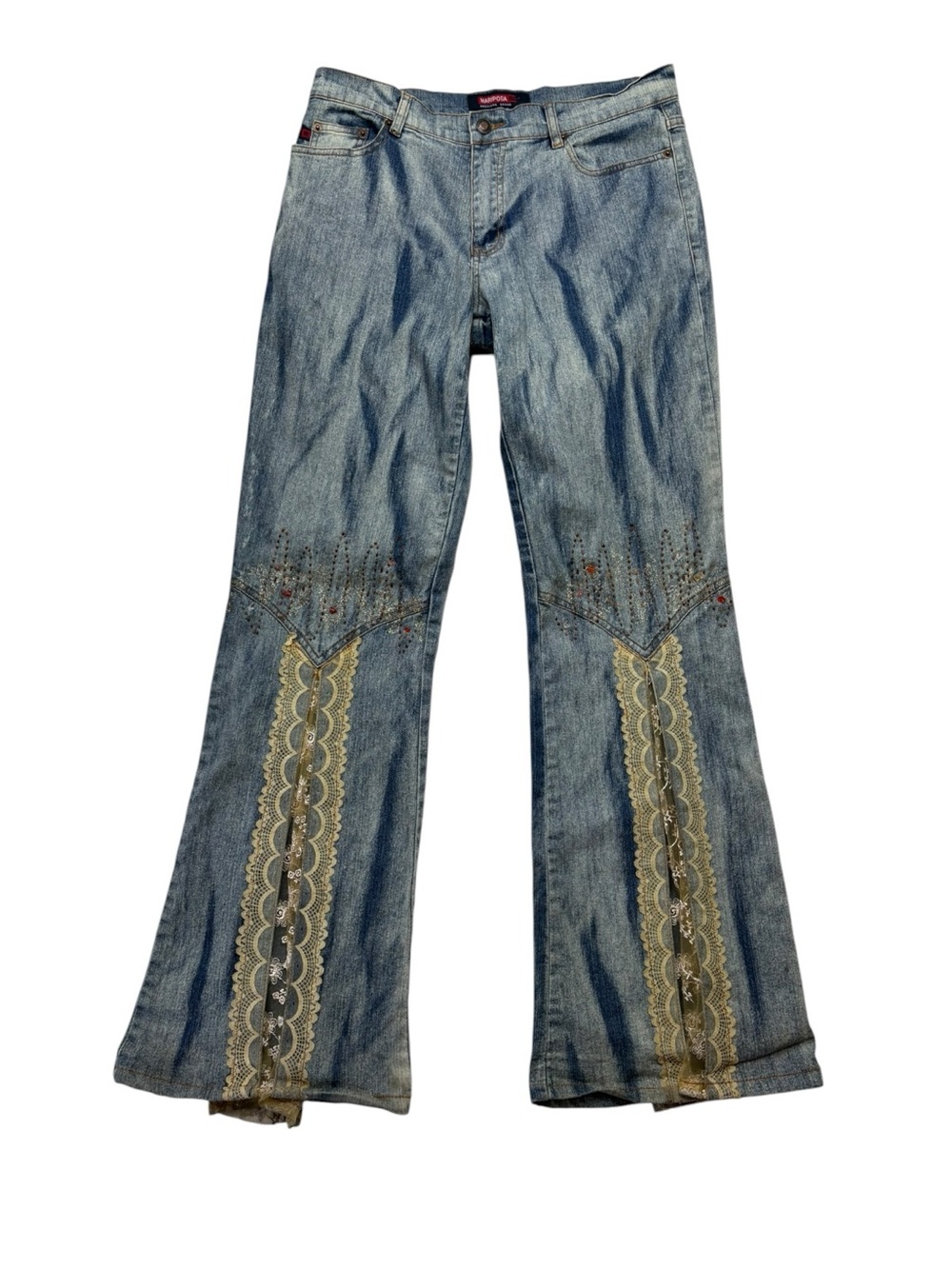 Mariposa y2k vintage size 9 30 Light Blue Flare Jeans lace Trim embellished 200